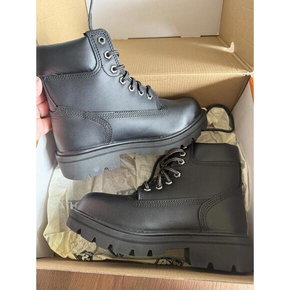 Timberland Black Leather Lace-Up Boots Men's Youth 3.5 - Picture 4 of 8